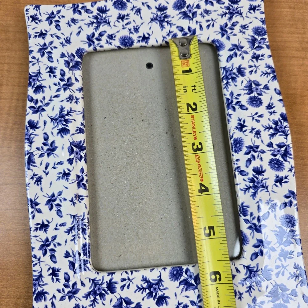 Photo Frame Ceramic Heavy Blue & White Flowers Cottagecore